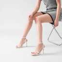 Women's Heels Strappy Ankle Strap High Heels 3.5 Inch Heeled Square Open Toe Sandals for Women (White)