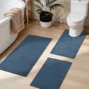 YIHOUSE Bathroom Rug Set 3 Piece Blue, Non Slip Bath Mats Sets of 3 Quick Dry, Absorbent Washable Thin Bathroom Rugs Fit Under Door for Elder, Sink, Laundry (16x24+16x24U+16x32)