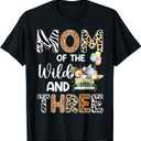 Mom Of The Wild and Three 3 Birthday Zoo Theme Safari Jungle T-Shirt (Black)
