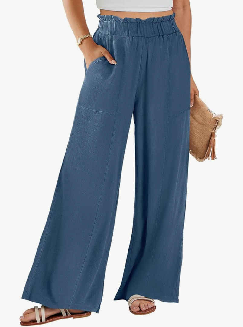 ANRABESS Womens Linen Pants 2025 Summer Casual Loose Wide Leg Palazzo Pants High Waist Flowy Beach Trousers Work Outfits S