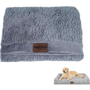Dog Bed Cover - Soft Plush Replacement Cover Removable Washable - Grey for 36" x 27" Large Dog Bed