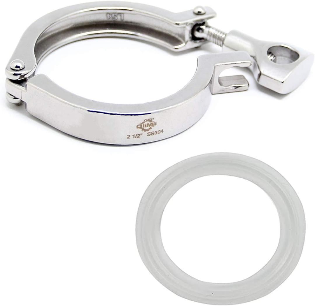 QiiMii Stainless Steel 304 Single Pin Heavy Duty Tri Clamp with Wing Nut for Ferrule TC 2.5" with 1 pc Silicone Gasket