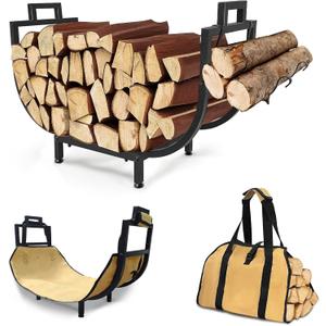 30" Firewood Rack Outdoor Indoor with Log Carrier Bag, Upgraded Taller Version 19.7'' Height Fire Wood Racks Firewood Storage Log Holder, Fireplace Storage Organizer Tool