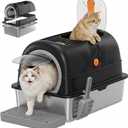 OLIXIS Stainless Steel Litter Box with Lid, Extra Large Enclosed Cat Litter Pan for Big Cats, High Sided Cat Box with Scoop & Mat, Front & Top Entry, Black
