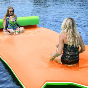 3 Layers XPE Foam Floating Mat Water Mat, 9/12 Ft Tear-Resistant Lily Pad Lilly Pad Water Matt, Lily Pad Floating Swim Mat for Lake, Ocean, Beach, River (Orange, 9Ft X 6Ft)