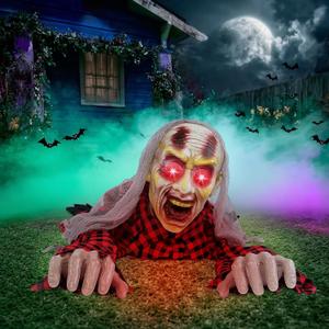 Zombie Halloween Animatronics Decoration with Light-Up Eyes Creepy Sound & Activated Sensor Outdoor and Indoor Scary Animated Decor Props for Garden Yard Lawn