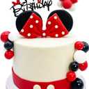 Tarocynn 20Pcs Mouse Birthday Cake Topper with Bows and Ears Happy Birthday Party Baby Shower Decorations Supplies (Red)