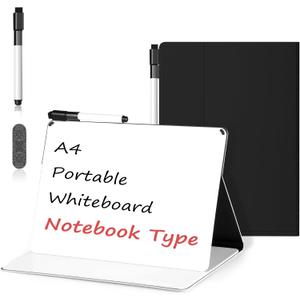 Mini Whiteboard 12"x9" Small White Board Dry Erase, Erasable Notebook Foldable Desk Whiteboard Holder Dry Erase Board, Office, Home, Travel, School, Portable (Black)