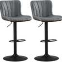 Bar Stools Set of 2, Modern Swivel Bar Stools Adjustable Height, Faux Leather PU Upholstered Counter Height Bar Chairs with Back for Kitchen Island, Counter, Pub, Caf (Grey)