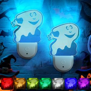 Meonum 2 Pack Christmas Night Light, 6 Color LED Vintage Christmas Night Light Dusk to Dawn, Nightlights Plug Into Wall for Bedroom Bathroom Living Room Porch Holiday Decor (Spooky B)
