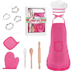 Kids Baking Sets for Girls ,Chef Costume Kids and Ttoddler Apron for GirlsKid Apron and Chef Hat SetPopular Gifts for 2-8 Year Old Stocking Stuffers