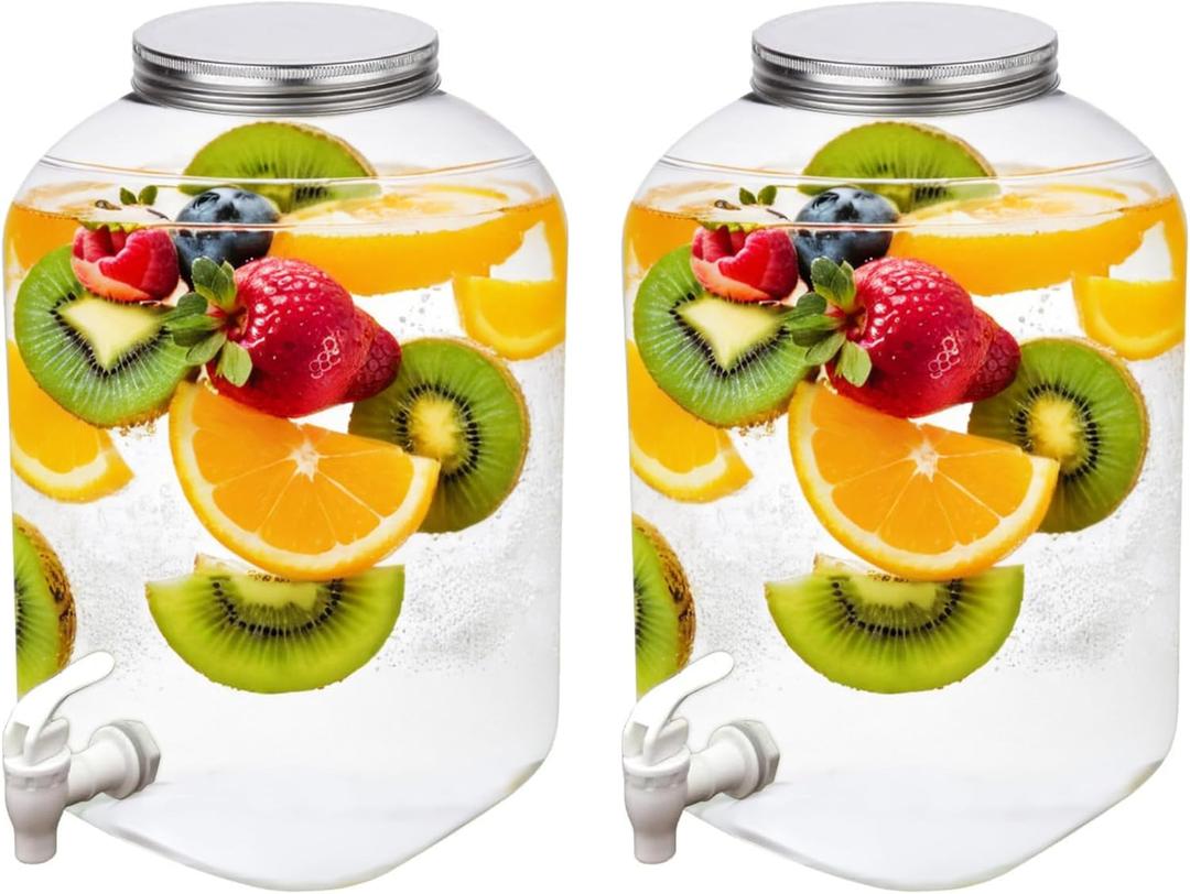 Lily's Home - 2 Gallon Beverage Dispenser with Lid and Spigot (Set of 2), BPA Free, Plastic Drink Dispenser for Water, Iced Tea, Juice, Lemonade - Party, Wedding, Event & Lemonade Stand Essentials