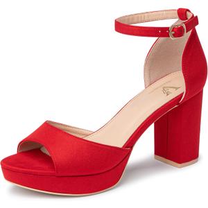 High Heels Chunky Platform Heels for Women Ankle Strap Comfy Open Toe Block Heeled Sandals Party Prom Wedding Dress Pumps (8, Red Suede)