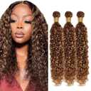 P4/27 Blonde Bundles Human Hair Water Wave Bundles 22 24 26 Inch Unprocessed Brazilian Virgin Hair Highlight Brown Water Wave 3 Bundle Human Hair Extensions 50 Gram Per Bundle