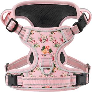 Timos No Pull Dog Harness, Release at Neck Reflective 3 Snap Buckles Adjustable No Choke Pet Vest with Front & Back 2 Leash Clips, Soft Padded Control Training Handle for Small Medium Large Dogs (Medium (Pack of 1))