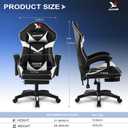 Ergonomic Gaming Chair, High Back PU Leather Office Chair with Footrest, Adjustable Lumbar Support & Headrest, 360° Swivel Computer Chair for Adults, White & Black