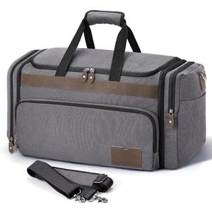 SHOWKOO Duffle Bag for Travel 60L Expandable Canvas Travel Bag Durable Vintage Weekender Overnight Carry On Bag for Men(Dark Gray)