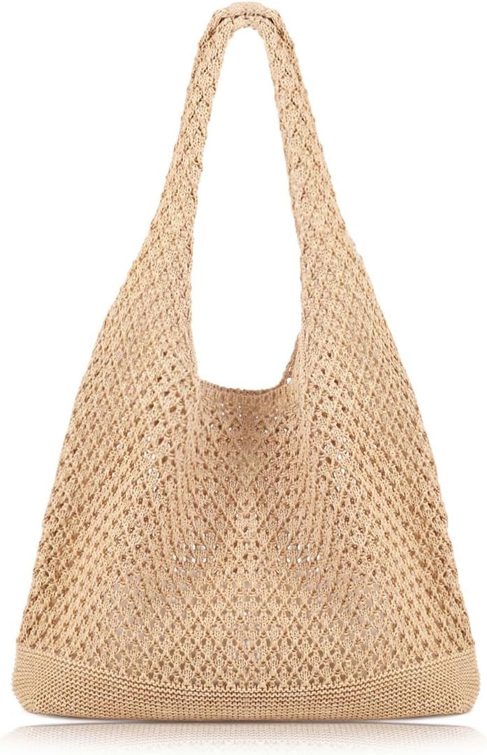 COOKOOKY Crochet Beach Tote bag Summer Beach Bag for Women Aesthetic Mesh Tote Bag Hippie Bag Knit Bag (Medium)