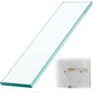 Teenyyou 1 Pcs 3-3/8" x 12" 3/8" Glass Shelf for Shower Niche, Tempered Glass Shelf Floating Shelves for Bathroom Essentials DIY Storage Decoration, Easy Install Support Plate