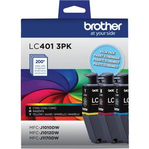 Brother Genuine LC401 Standard Yield 3-Pack Ink Cartridges Includes 1 Cartridge Each of Cyan, Magenta and Yellow , 3 Count (Pack of 1)