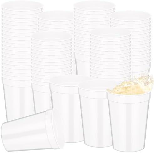 Domensi 60 Pcs Christmas 12 oz Plastic Stadium Cups Bulk Plastic Cups Reusable Blank Reusable Drink Tumblers Drinking Cups for Party Picnic Birthday Wedding Baby Shower Events DIY Projects (White)