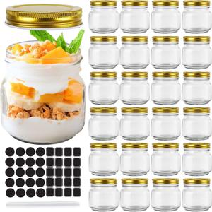 STARSIDE 24 Pack 8oz Glass Mason jars With Regular Mouth Lids, 250 ml Perfect Containers for Jam, Honey, Candies,Wedding Favors, Decorations, Included 1 Pens and 80 Labels. (8 oz-24 pcs)