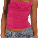 Imily Bela Womens Summer Tank Tops Ruched Double Lined Sleeveless Y2K Going Out Crop Shirts (S)