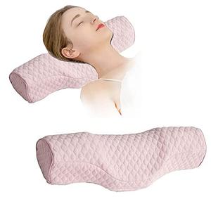 Cervical Neck Pillow for Pain Relief Sleeping, Neck roll Pillow Memory Foam for Stiff Neck Pain Relief, Travel Bolster Pillow for Bed for Side Sleepers Back Sleeper. (Pink)