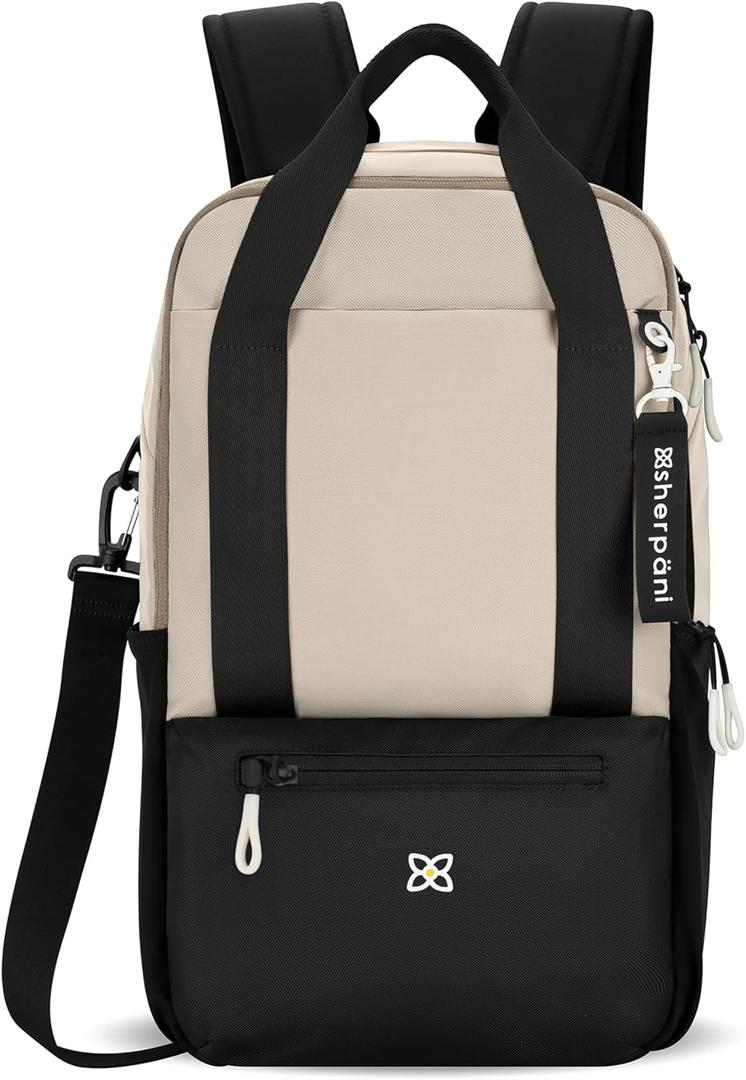 Sherpani Camden, Convertible Backpack, 3 in 1 Tote Bag, 18L Travel Backpack, Crossbody Bag for Women, Cross Body Purse, Travel Gifts, RFID Protection, Fits 13 Laptop (Con Leche) (One Size)