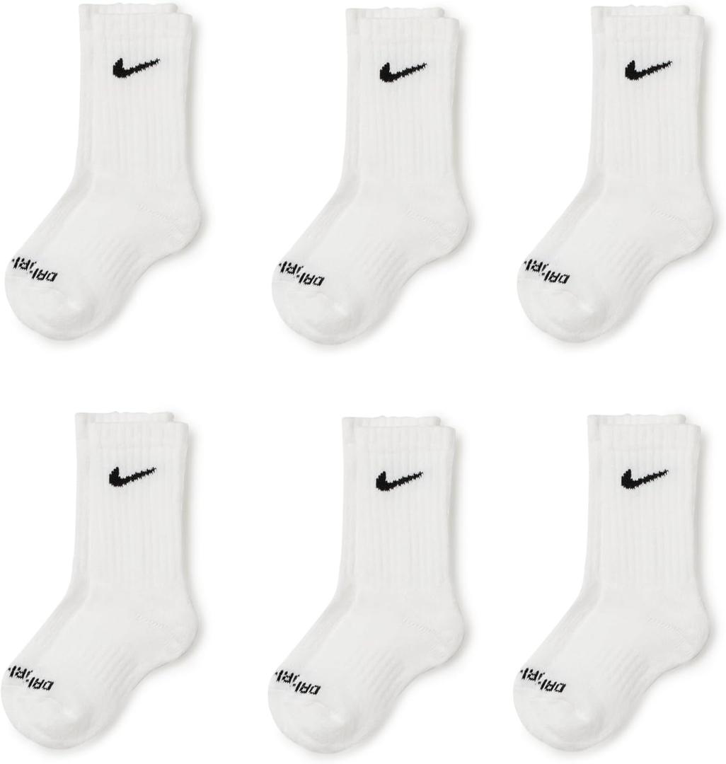 Nike Kids' 6-Pack Performance Socks (XX-Small, White)