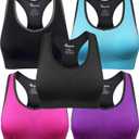 Women's Seamless Racerback Sports Bra High Impact Support Yoga Gym Workout Fitness (Medium, 5 Pcs (Black, Blue, Grey, Purple, Rose Red))