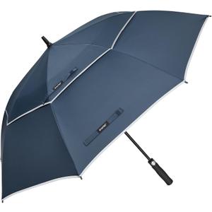 G4Free 47/54/62/68 Inch Automatic Open Golf Umbrella Oversize Extra Large Double Canopy Vented Windproof Waterproof Stick Umbrellas (Navy Blue/Reflective Stripe)