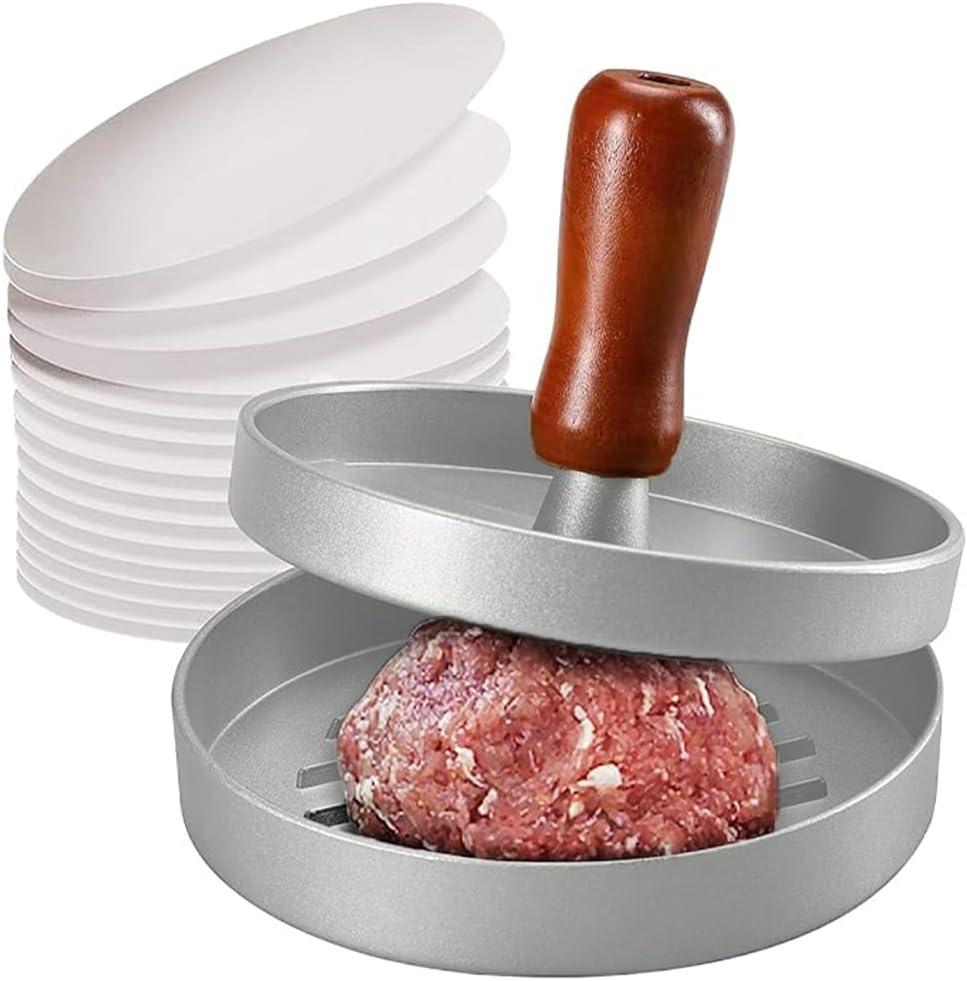 Smashed Burger Press 100 Patty Paper Set, Stainless Steel Burger Smasher Tool, Round Non-Stick Meet Beef Veggie Hamburger Mold, Press Patty Maker, Smasher Cooking Gadgets for Kitchen BBQ Grilling