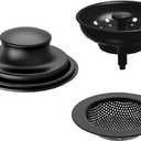 AJOMAN Kitchen Sink Drain Strainer, Cover and Stopper, Food Catcher for Kitchen Sink Drain, Stainless Steel Universal Anti-Clogging Kitchen Sink Filter(3 Pieces, Matte Black)
