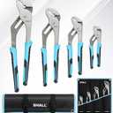 SHALL 4-Piece Groove Joint Pliers Set, 12/10/8/6 Inch Adjustable Water Pump Pliers with Cushion grip, Tongue and Groove Pliers w/Tool Roll Bag for Home Repair, Plumbing, Gripping, Nuts, Bolts