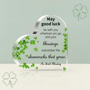 St Patricks Day Decorations, Irish Blessing 4 Leaf Clover Decor Lucky Irish Gifts St Patricks Day Shamrock Tabletop Centerpiece Gift for Desk Table Office Home Women Mom(May Good Luck)