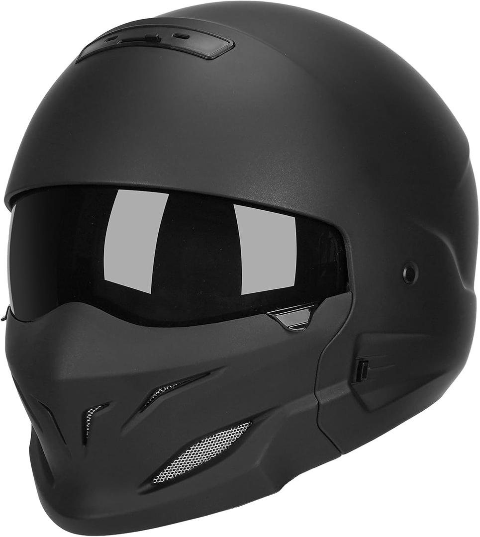 Full Face Motorcycle Helmet for Unisex-Adult Dirt Bike ATV Scooter Cruiser 3/4 Face Motocross Helmet Interchangeable Mouth Cover DOT Approved (Large, Matte Black)