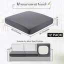 Newwiee 12 Pcs Patio Outdoor Cushion Covers Replacement Waterproof Stretch Sofa Couch Cushion Covers Washable Individual Couch Slipcovers Set Furniture Protector for Pets(20-27 Inch,Dark Gray)