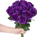 LFF 10Pcs Royal Purple Roses Artificial Flowers, Faux Silk Roses with 21.2" Long Stems & 2.36" Large Blooms, Lifelike Fake Roses for DIY Wedding Bouquet Home Party Vase Filler Table Centerpiece Decor