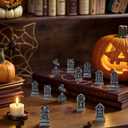 12PCS Mini Tombstones for Halloween Decoration, Resin Miniature Gravestones for Terrarium, Mini Headstones, Small Graveyard Set, Gothic Cemetery Figurines for Haunted House, Tabletop Displays (Black)