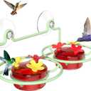 Window Hummingbird Feeder, Small Hummingbird Feeder for Outdoors with Strong Suction Cup - Metal Base & 6 Feeding Ports, Easy to Clean and Refill (1PC-Green)