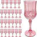 JUSONEY Vintage Plastic Wine Glasses,Crystal Textured Plastic Goblets,Disposable Wine Glasses for Parties,Weddings,Elegant Events(24pcs-Rose Gold)