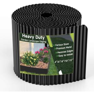 Corrugated Garden Edging,6"40Ft Galvanized Steel Landscape Edging & Lawn Edging Border,Metal Garden Border for Flower Beds,Garden,Lawn,Raised Beds & Tree Surrounds(Black)
