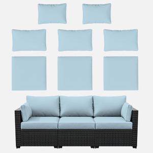 8p Outdoor Cushion Slipcovers Outdoor Patio Cushions Covers Replacement Waterproof with Zipper for 3-Seat Outdoor Rattan Sofa Patio Furniture Cushion Covers Sky Blue, Covers Only