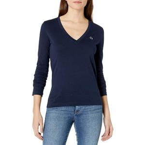 Lacoste Women's Long Sleeve Cotton Jersey Veneck Tee Shirt Size 40