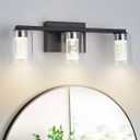 3-Light Bathroom Light Fixtures, Black Modern Vanity Lights with Clear Glass Shade, Bathroom Wall Lamp with Crystal Bubble for Mirror Kitchen Living Room Hallway, 17.91*4.72*6.30