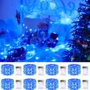 JMEXSUSS 8 Pack 50 LED Blue Fairy Lights Battery Operated, Twinkle Blue Christmas Lights Indoor Outdoor Decorations