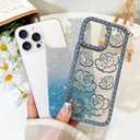 BITOBE Designed for iPhone 16 Pro Max, Cute 3D Rose Flowers Case Slim Plating Glitter Bling Luxury Rhinestones Floral Cover for Women Girls Protective Camera Protection 6.9" Blue