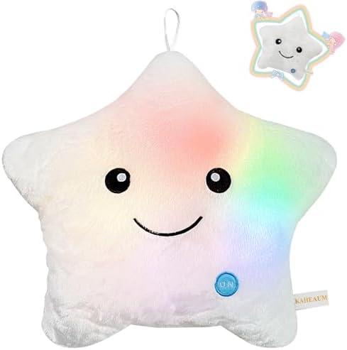 KAHEAUM LED Night Light Up Star Pillow for Kids Pillows Stuffed Animals for Girls Boys Children Teens Adults Plushie Birthday Christmas Holiday Valentines Doll Gifts,Glow in The Dark Toys Plush White