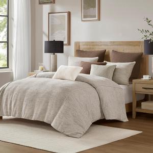 Madison Park Comforter Set Chenille Jacquard, Cotton Reverse, Oversized Comforters, Removable Cover, All Season Bedding, Decor Pillows, Chapman, King Ivory/Neutral 9 Piece